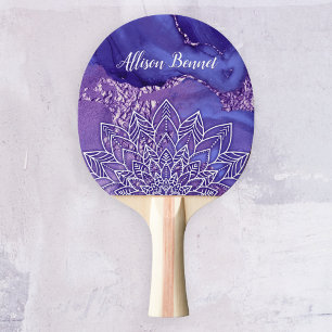 Personalized Purple White Watercolor Mandala Ping Pong Paddle