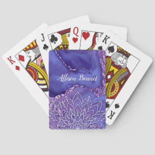 Personalized Purple White Watercolor Mandala Playing Cards
