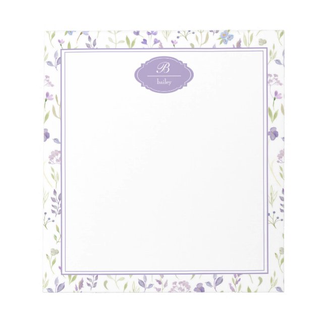 Personalized Purple Wildflower Floral Notepad (Front)