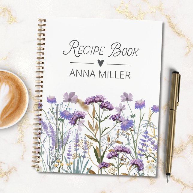 Personalized Purple Wildflower Floral Recipe Book (In situ)