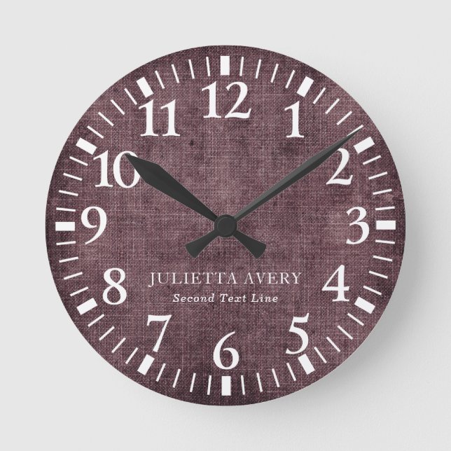 Personalized Purple Wine Linen Texture Round Clock (Front)