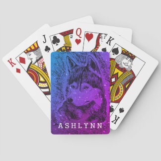 Personalized Purple Wolf Playing Cards