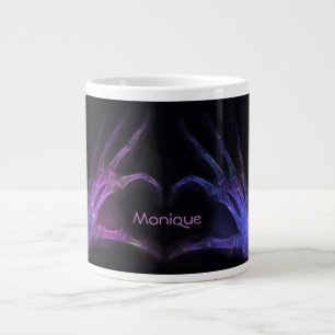 Personalized Purple Xray Fingers Form a Heart Large Coffee Mug