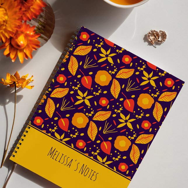 Personalized Purple & Yellow Botanical Pattern Notebook (Creator Uploaded)