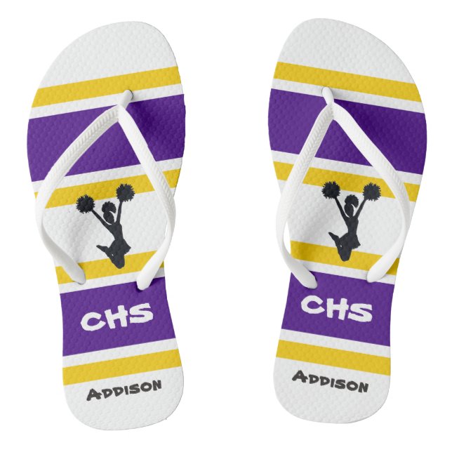 Personalized Purple & Yellow Cheer Flip Flops (Footbed)