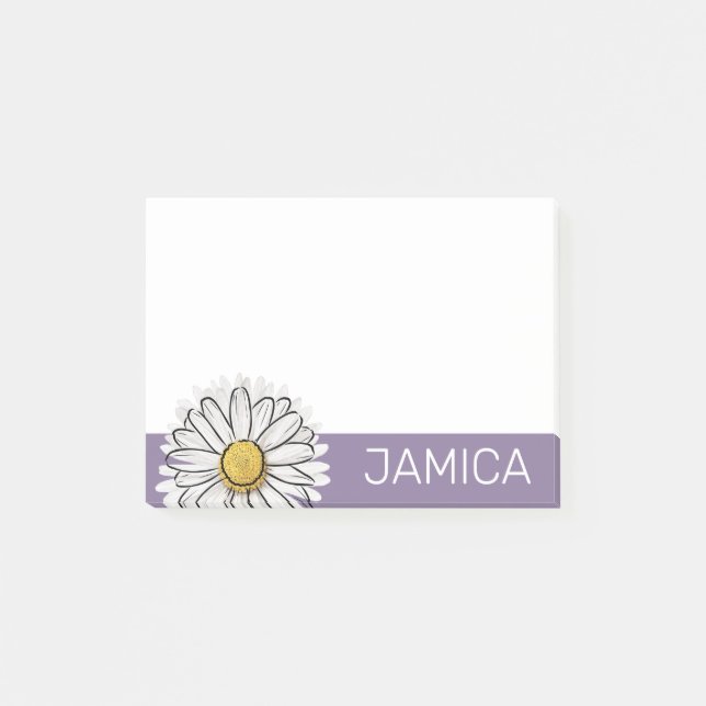 Personalized Purple & Yellow Daisy Post-it Notes (Front)