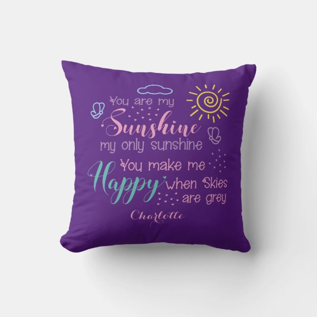 Personalized Purple You Are My Sunshine Throw Pillow (Front)