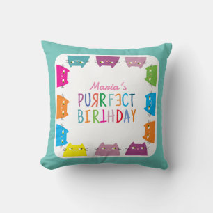 Personalized Purrfect Birthday Throw Pillow
