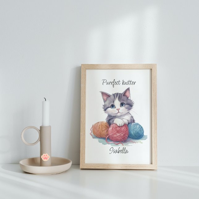 Personalized Purrfect Knitter Cat for Yarn Lovers Poster (A great poster for anyone who loves cats and knitting. )