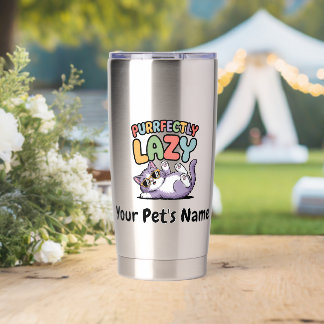 Personalized Purrfectly Lazy Cat Custom Pet Name C Insulated Tumbler