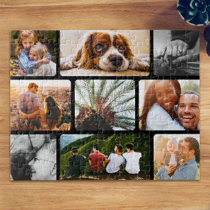 Personalized Puzzle 9 Photo Collage in Black Frame