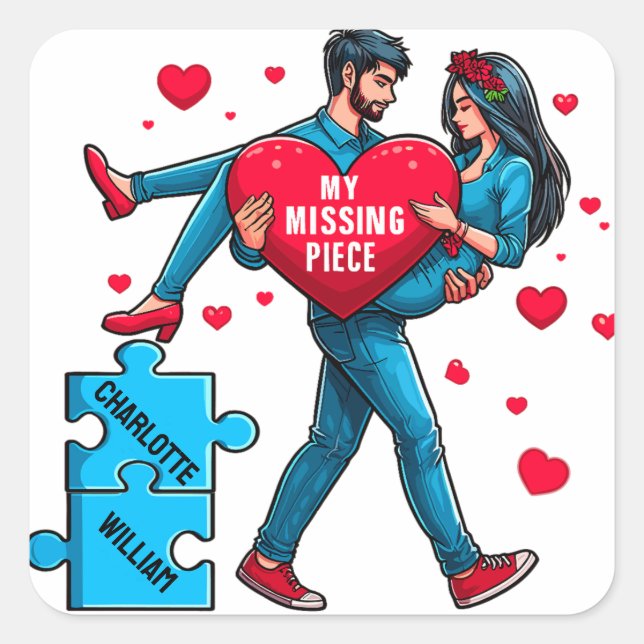 Personalized Puzzle of Love - My Missing Piece Square Sticker (Front)