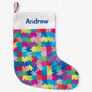 Personalized Puzzle Pattern Autism Awareness Small Christmas Stocking