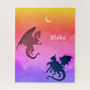 Personalized puzzle red, black dragons flying