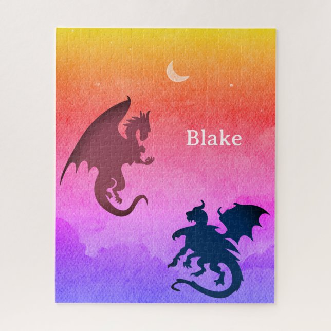 Personalized puzzle red, black dragons flying  (Vertical)