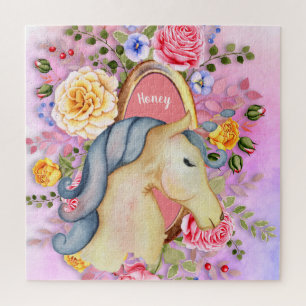 Personalized Puzzle Unicorn Roses Pink Girly