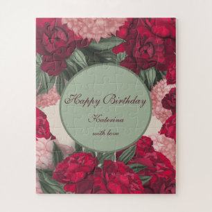 Personalized puzzles birthday. Wonderful peonies.