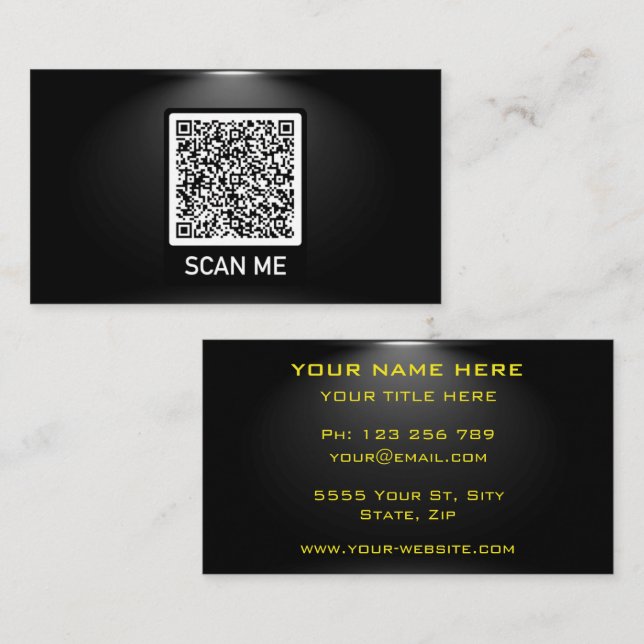 Personalized QR Code Black Business Card Template (Front/Back)