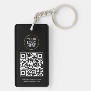 Personalized QR Code Business Card Your Logo Black Keychain