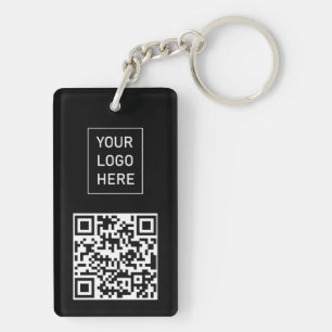 Personalized QR Code Business Card Your Logo Black Keychain