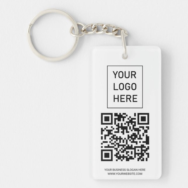 Personalized QR Code Business Card Your Logo white Keychain (Front)
