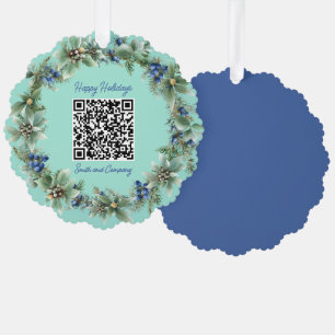 Personalized QR Code Custom URL Happy Holidays Ornament Card