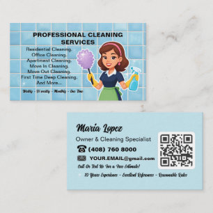 Personalized QR Code Maid House Cleaning Service Business Card