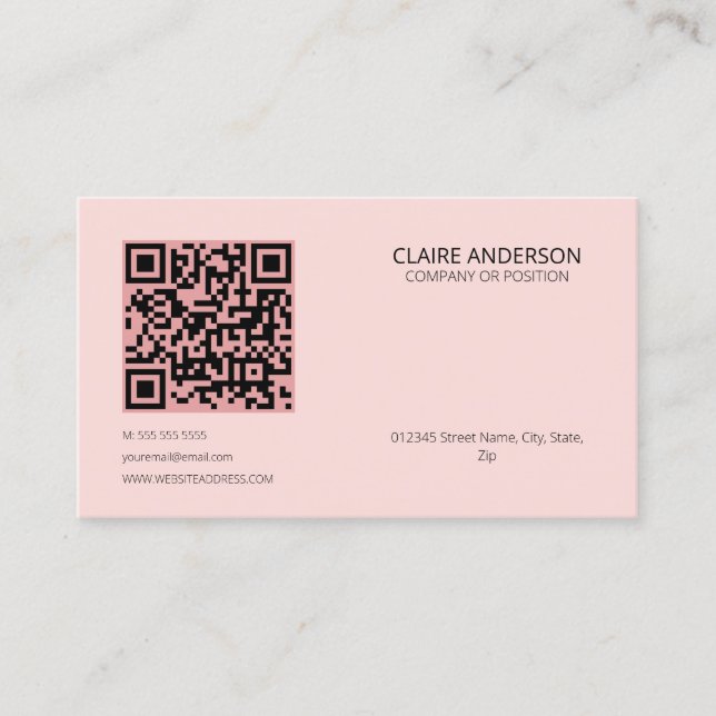 Personalized QR Code Modern Pink Custom Logo Business Card (Front)