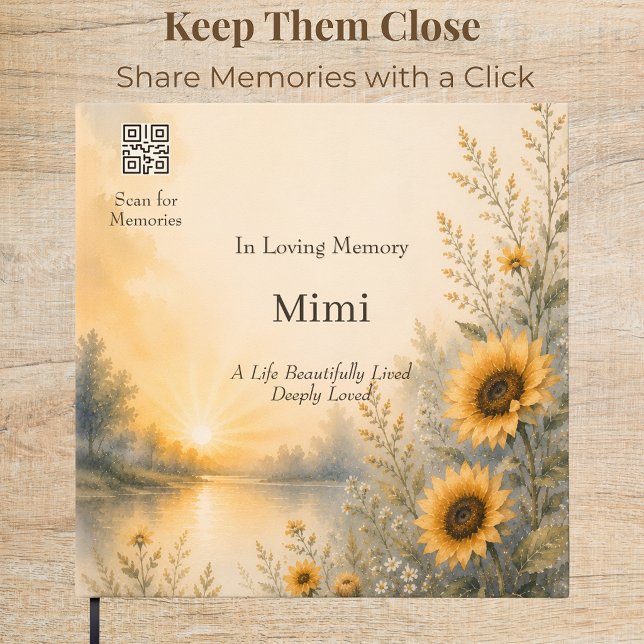 Personalized QR Code Sunflower Memorial Guest Book (Personalized memorial guest book with a custom QR code linking guests to a meaningful digital tribut)