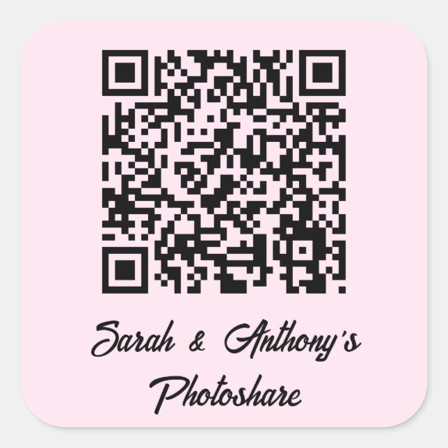 Personalized QR Code Wedding Photo Share Website Square Sticker (Front)