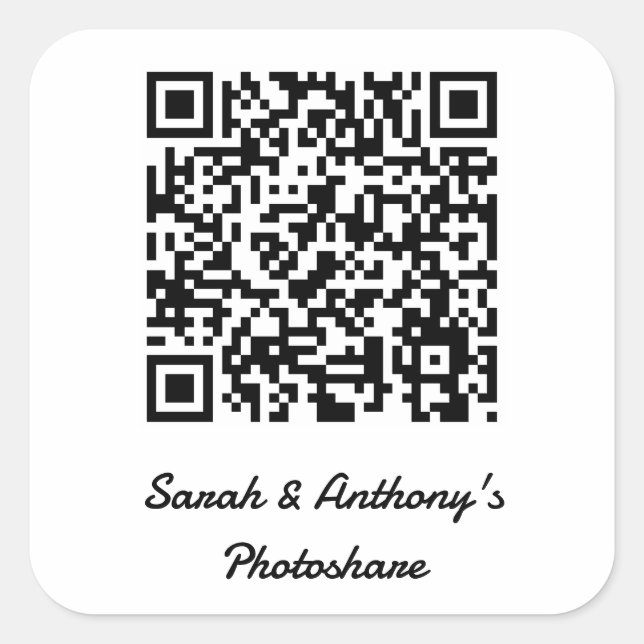 Personalized QR Code Wedding Photo Share Website Square Sticker (Front)