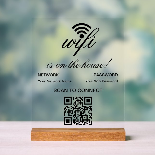 Personalized QR Code Wifi Internet Scan to Connect Acrylic Sign (Neutral)