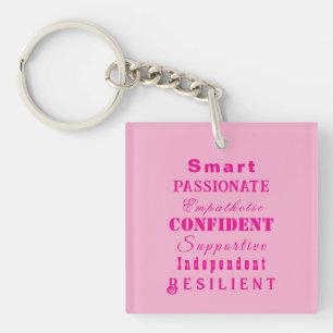 Personalized "Qualities of Great Women" Hot Pink Keychain