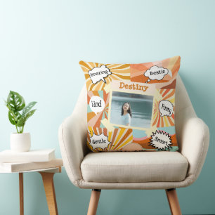 Personalized qualities of teens on retro design throw pillow