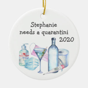 Personalized Quarantine Funny Quarantini Ceramic Ornament