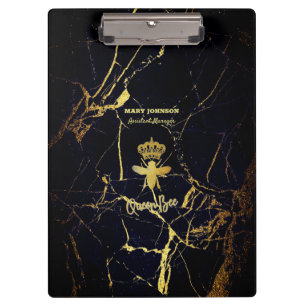 Personalized QUEEN BEE Gold Black Marble Clipboard