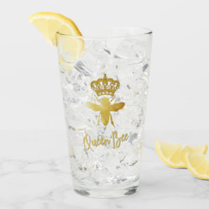 Personalized ★ QUEEN BEE ★ Gold Crown Tall Glass