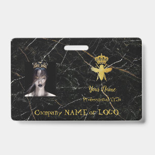 Personalized QUEEN BEE Name Tag Badge BLACK MARBLE