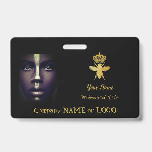 Personalized QUEEN BEE Name Tag Badge GOLD + BLACK