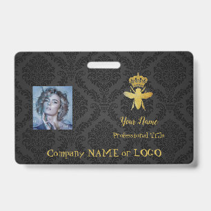 Personalized QUEEN BEE Name Tag Badge GOLD BLACK