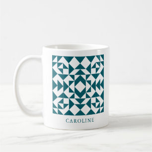 Personalized Quilt Block Gift for Quilter Teal Coffee Mug