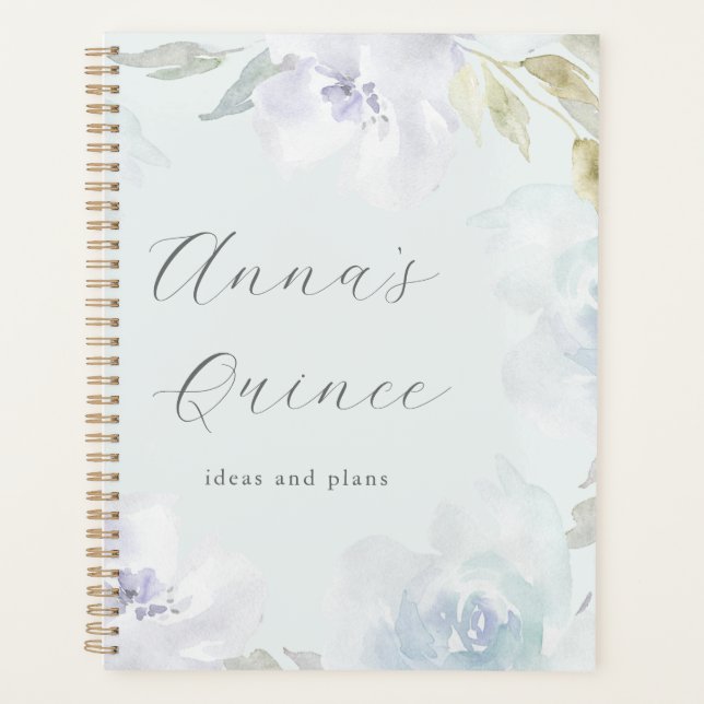 Personalized Quinceanera 15 Years Blue Floral Planner (Front)