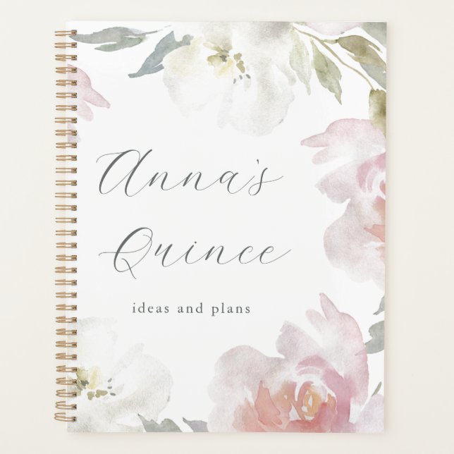 Personalized Quinceanera 15 Years Pink Floral Planner (Front)