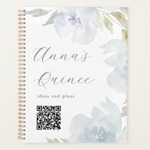 Personalized Quinceanera Blue Floral QR Code Planner