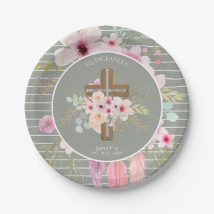 Personalized QUINCEANERA Gifts - Floral Cross Paper Plate