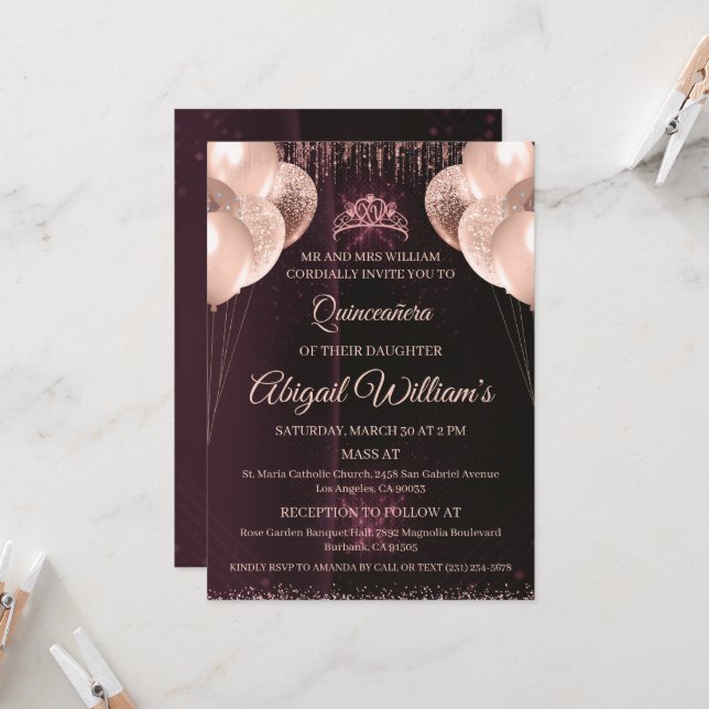 Personalized Quinceañera Invitation | Mis Quince A (Devant/Arrière en situation)