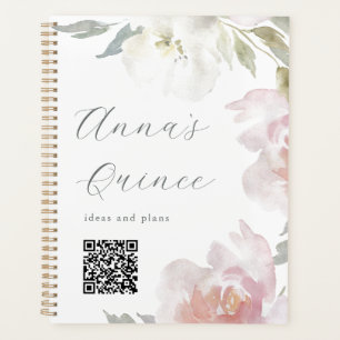 Personalized Quinceanera Pink Floral QR Code Planner