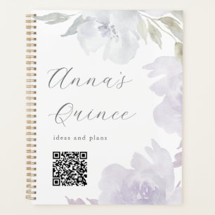 Personalized Quinceanera Purple Floral QR Code Planner