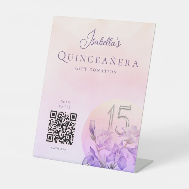 Personalized Quinceanera  QR Code Cash App  Pedestal Sign (Front)