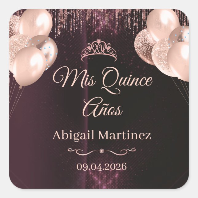 Personalized Quinceañera Square Stickers | labels (Front)